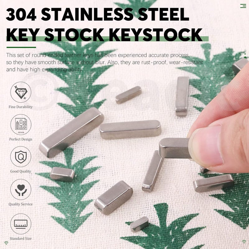 Keadic 140Pcs 16 Sizes 304 Stainless Steel Key Stock Assortment Set 8mm 10mm 12mm 16mm 20mm 25mm 30mm Round Ended Parallel Drive Shaft Key Parallel Keys Pulley Feather Key for Fastening Connection - Image 3